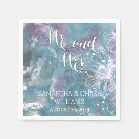 嵐の青い水色ハイビスカス結婚ズ スタンダードカクテルナプキン (正面)