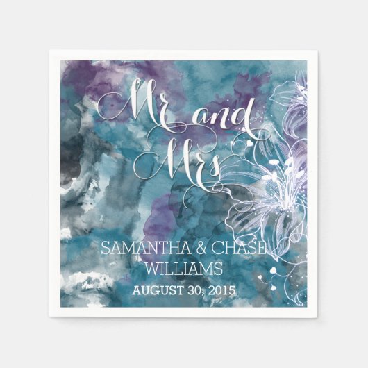 嵐の青い水色ハイビスカス結婚ズ スタンダードカクテルナプキン (正面)