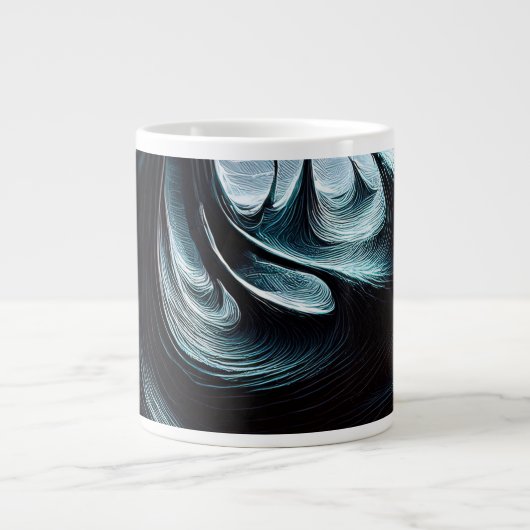 嵐の風で吹き荒れた混沌とした暗い海 ジャンボコーヒーマグカップ (正面)