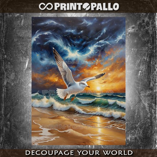 嵐の飛んでいる海の上のカモメ 薄葉紙