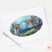 嵐の騎士中世の騎士馬のライダー 楕円形シール (封筒)