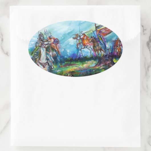 嵐の騎士中世の騎士馬のライダー 楕円形シール (バッグ)