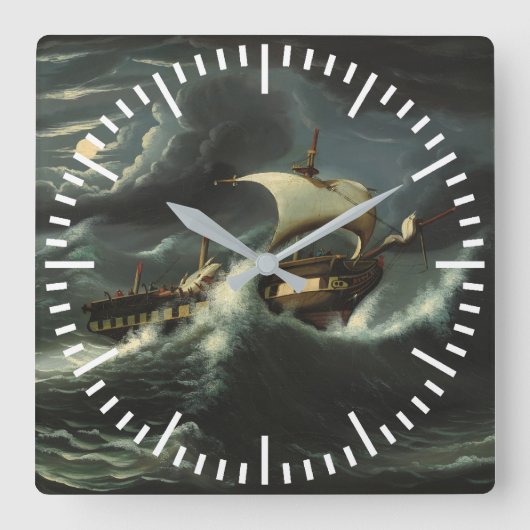 嵐はトマスの部屋によってフリゲート艦を投げました スクエア壁時計 (正面)