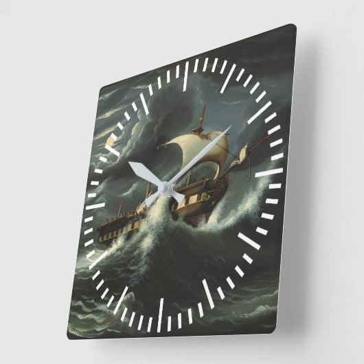 嵐はトマスの部屋によってフリゲート艦を投げました スクエア壁時計 (傾斜)