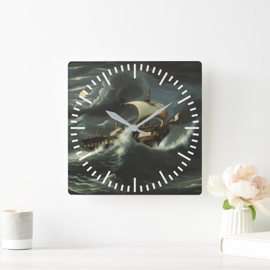 嵐はトマスの部屋によってフリゲート艦を投げました スクエア壁時計 (ホーム)