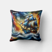 嵐カラフルの海を航行する海賊船 クッション (裏面)