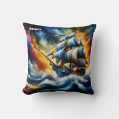 嵐カラフルの海を航行する海賊船 クッション (正面)