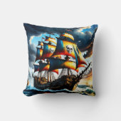 嵐カラフルの空を航行する海賊船 クッション (正面)