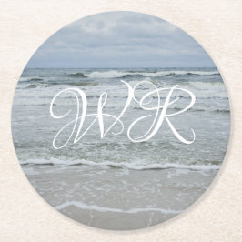 嵐威厳のあるの空の下の波のある海 ラウンドペーパーコースター