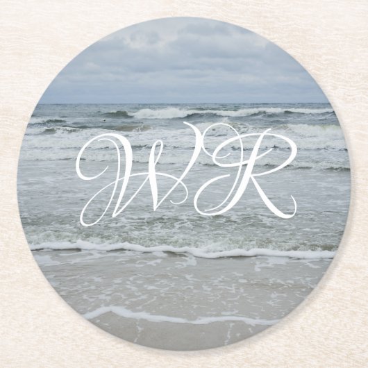 嵐威厳のあるの空の下の波のある海 ラウンドペーパーコースター (正面)