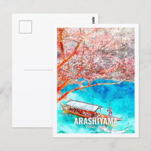 嵐山京都日本観光地水彩画 ポストカード