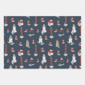 嵐素朴の海の赤い灯台とボート ラッピングペーパーシート (正面)