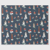 嵐素朴の海の赤い灯台とボート ラッピングペーパー (フラット)