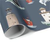 嵐素朴の海の赤い灯台とボート ラッピングペーパー (ロールコーナー)