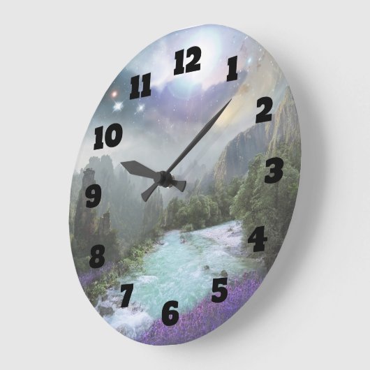 川および山とのファンタジーの景色の景色 ラージ壁時計 (傾斜)