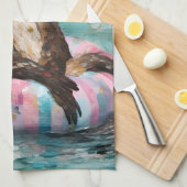 川お洒落に浮かぶカワウソとユニコーン キッチンタオル (四つ折り)