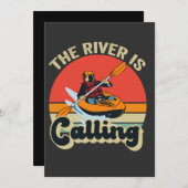 川が呼んでいる 面白い カヤック アウトドア レトロ 招待状 (正面/裏面)