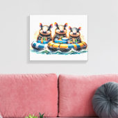 川でチュービングを行うかわいいおもしろいカルマディロス キャンバスプリント (インサイチュ (リビング))