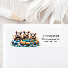 川でチュービングを行うかわいいおもしろいカルマディロス ラベル