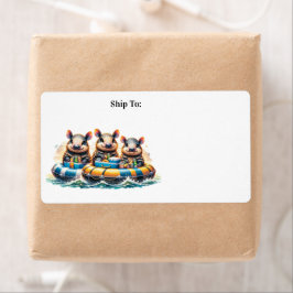 川でチュービングを行うかわいいおもしろいカルマディロス ラベル