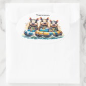 川でチュービングを行うかわいいおもしろいカルマディロス 楕円形シール (バッグ)