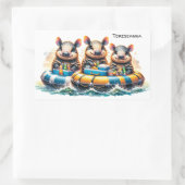 川でチュービングを行うかわいいおもしろいカルマディロス 長方形シール (バッグ)