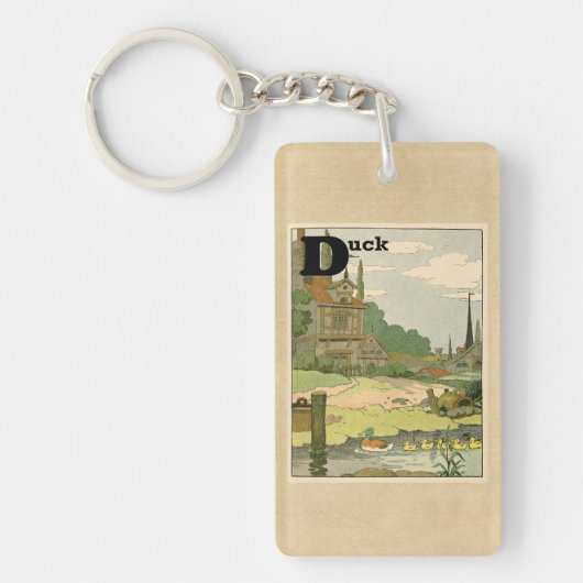 川で泳いでいるアヒルおよび子ガモ キーホルダー (正面)