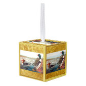 川で泳ぐアメリカのアヒル キューブオーナメント (裏面アングル)