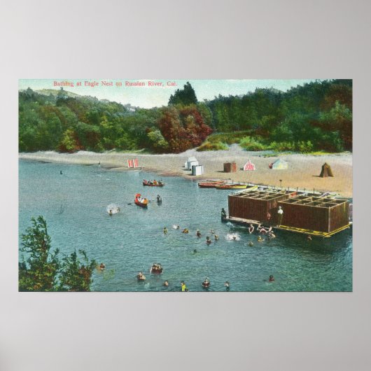 川で泳ぐ群集ロシアの ポスター (正面)