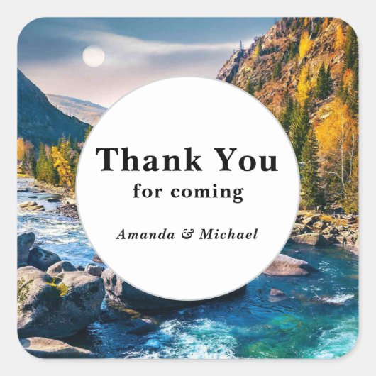 川と山の景勝写真結婚の感謝 スクエアシール (正面)