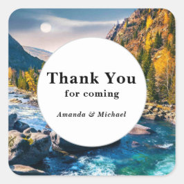 川と山の景勝写真結婚の感謝 スクエアシール