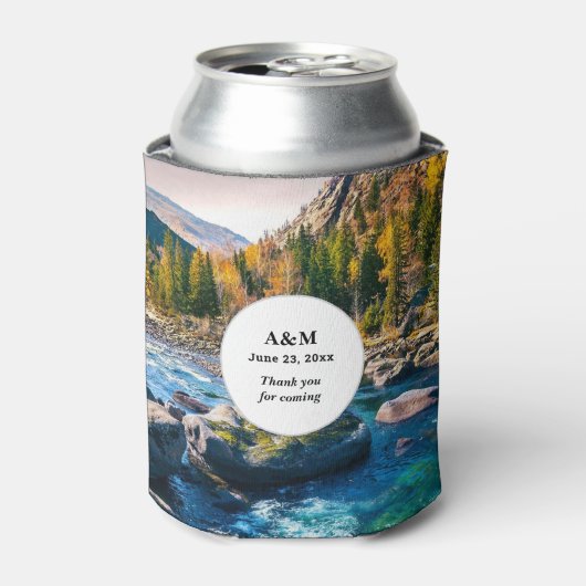川と山の景勝写真結婚の 缶クーラー (缶正面)