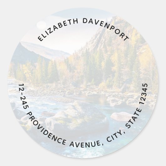 川と山の風光明媚な写真アドレス ラウンドシール (正面)