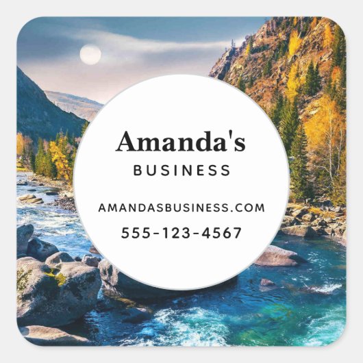 川と山の風光明媚な写真事業 スクエアシール (正面)
