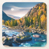 川と山の風光明媚な写真 スクエアペーパーコースター (正面)