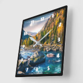 川と山の風光明媚な写真 スクエア壁時計 (傾斜)