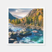 川と山の風光明媚な写真 スタンダードカクテルナプキン (正面)