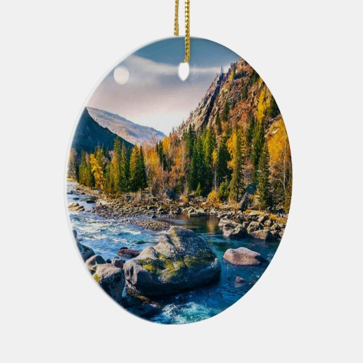 川と山の風光明媚な写真 セラミックオーナメント (右)