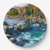 川と山の風光明媚な写真 ペーパープレート (正面)
