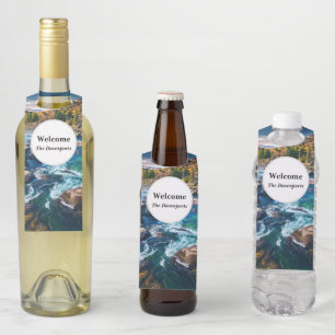 川と山の風光明媚な写真 ボトルネックタグ