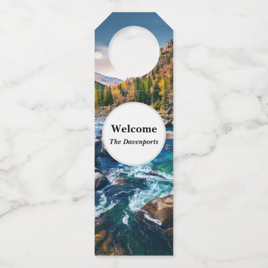 川と山の風光明媚な写真 ボトルネックタグ (正面)