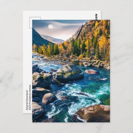 川と山の風光明媚な写真 ポストカード (正面/裏面)