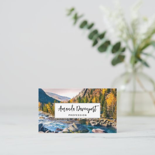 川と山の風光明媚な写真 名刺 (スタンド正面)