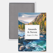 川と山の風光明媚な結婚式の日付を保存 マグネット (正面/裏面)
