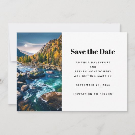 川と山の風景写真のウェディング セーブザデート (正面)