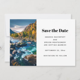 川と山の風景写真のウェディング セーブザデート