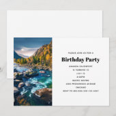 川と山の風景写真の誕生日 招待状 (正面/裏面)