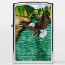 川と山飛んでいるの上にハゲのワシ