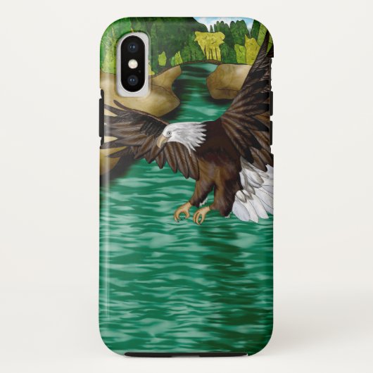川と山飛んでいるの上にハゲのワシ Case-Mate iPhoneケース (裏面)