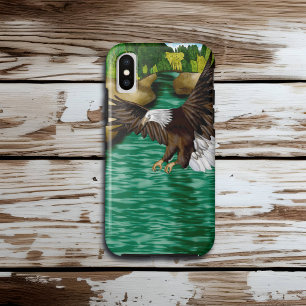 川と山飛んでいるの上にハゲのワシ iPhone XSケース